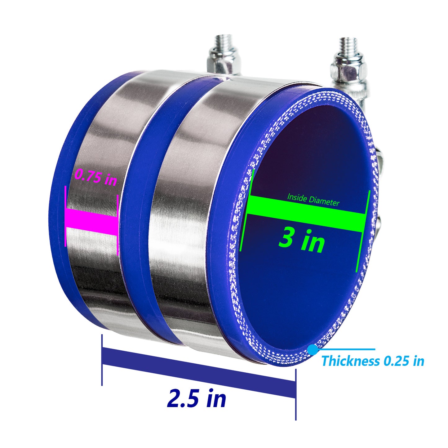 Blue Silicone Coupler Hose 3" inch (76mm) with T-Bolt Clamps | Rtunes Racing | SH-SCH76B