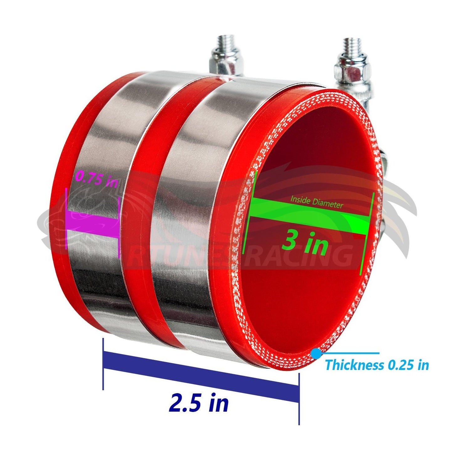 Red Silicone Coupler Hose 3" inch (76mm) with T-Bolt Clamps | Rtunes Racing | SH-SCH76R