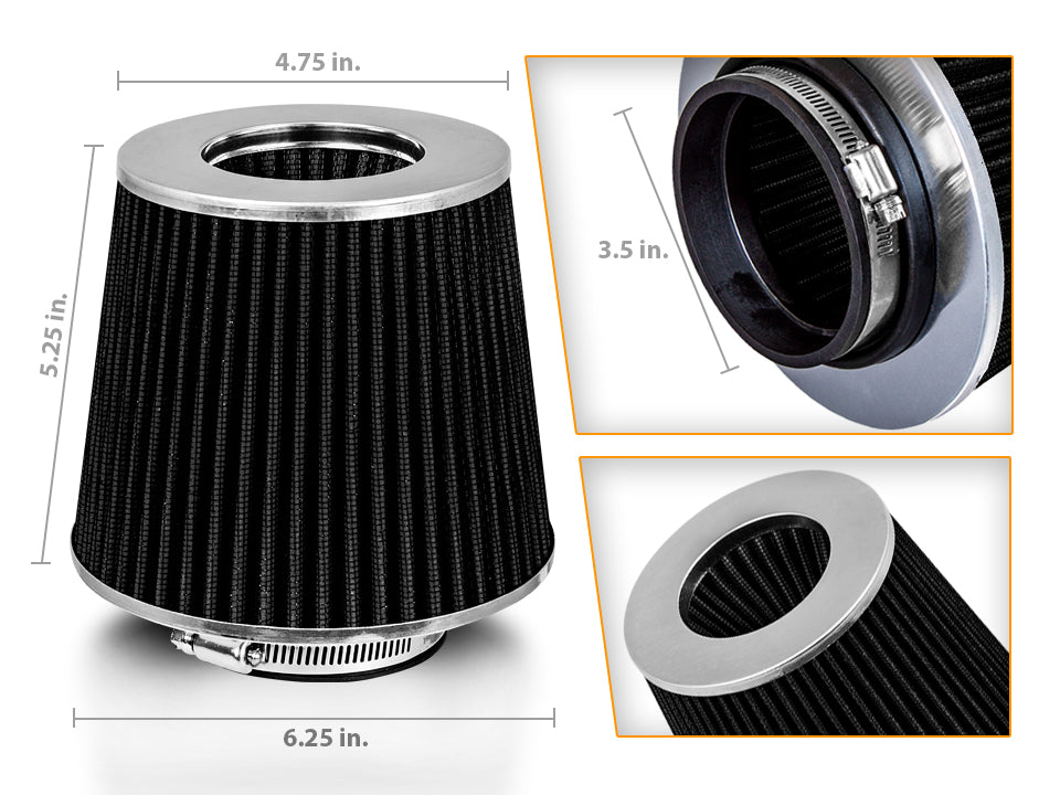 BLACK 3.5" 89mm Cone Air Filter | Rtunes Racing | AF35CK