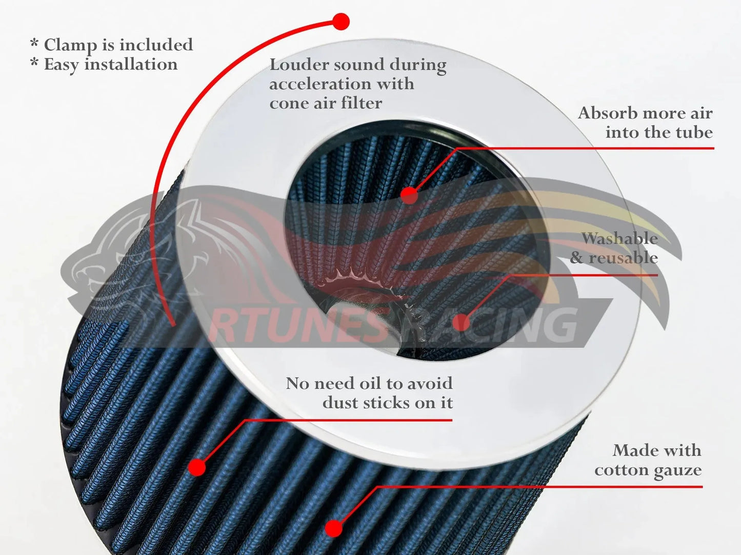 BLUE 3.5" 89mm Cone Air Filter | Rtunes Racing | AF35B