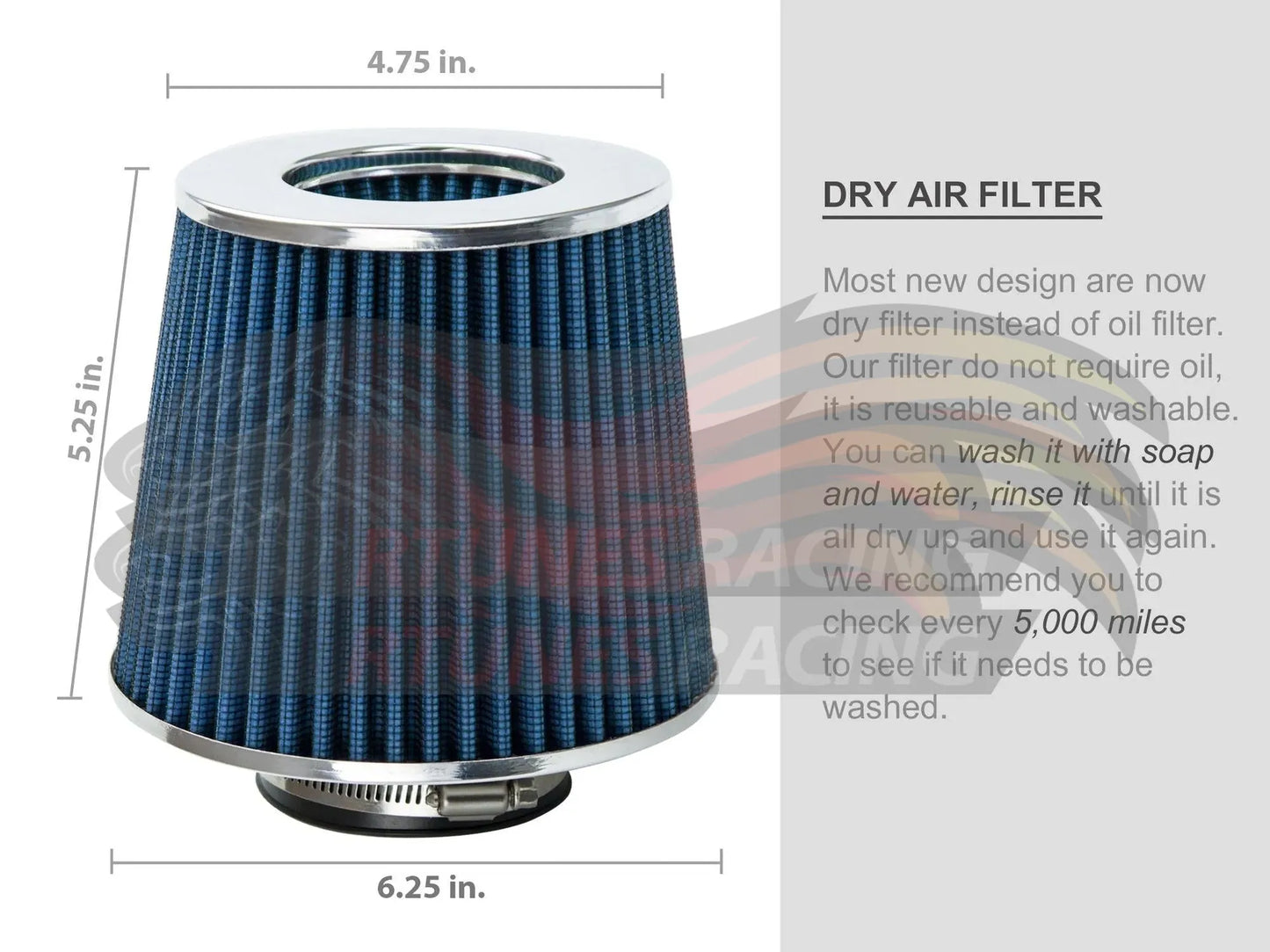BLUE 3.5" 89mm Cone Air Filter | Rtunes Racing | AF35B