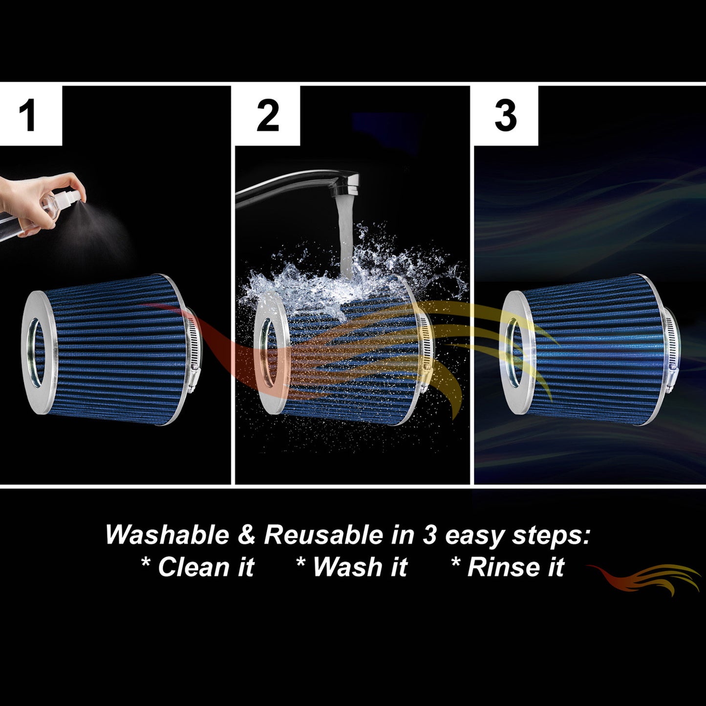RTunes Racing BLUE 3" 76mm Cone Air Filter | Rtunes Racing | AF3B