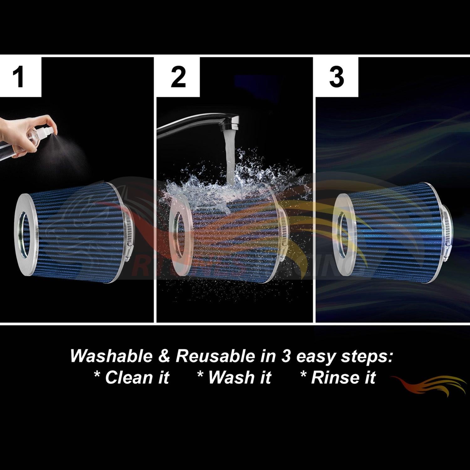 RTunes Racing BLUE 3" 76mm Cone Air Filter | Rtunes Racing | AF3B