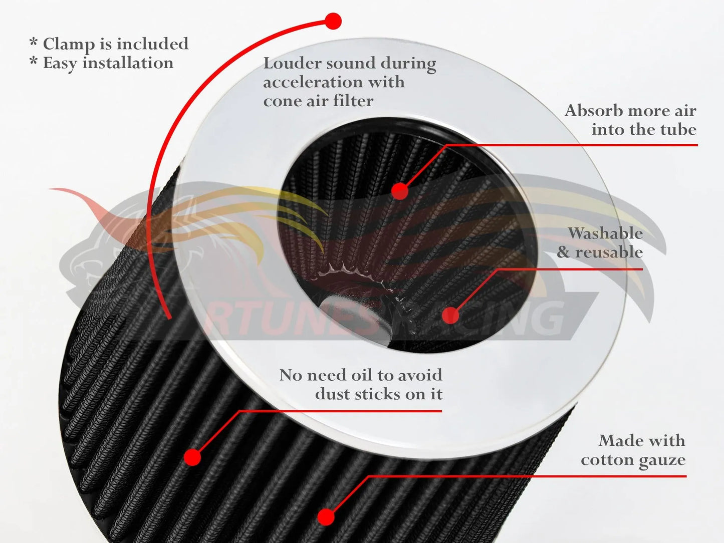 Short Ram Air Intake Kit For 1993-1998 Golf (GL/GTI/Jazz/K2/Limited/Trek), Jetta (GL/GLS/GT/K2), 1995-1998 Cabrio (Base/Highline/GLS) 2.0L L4 W | Rtunes Racing | WSI-VW-06GYB