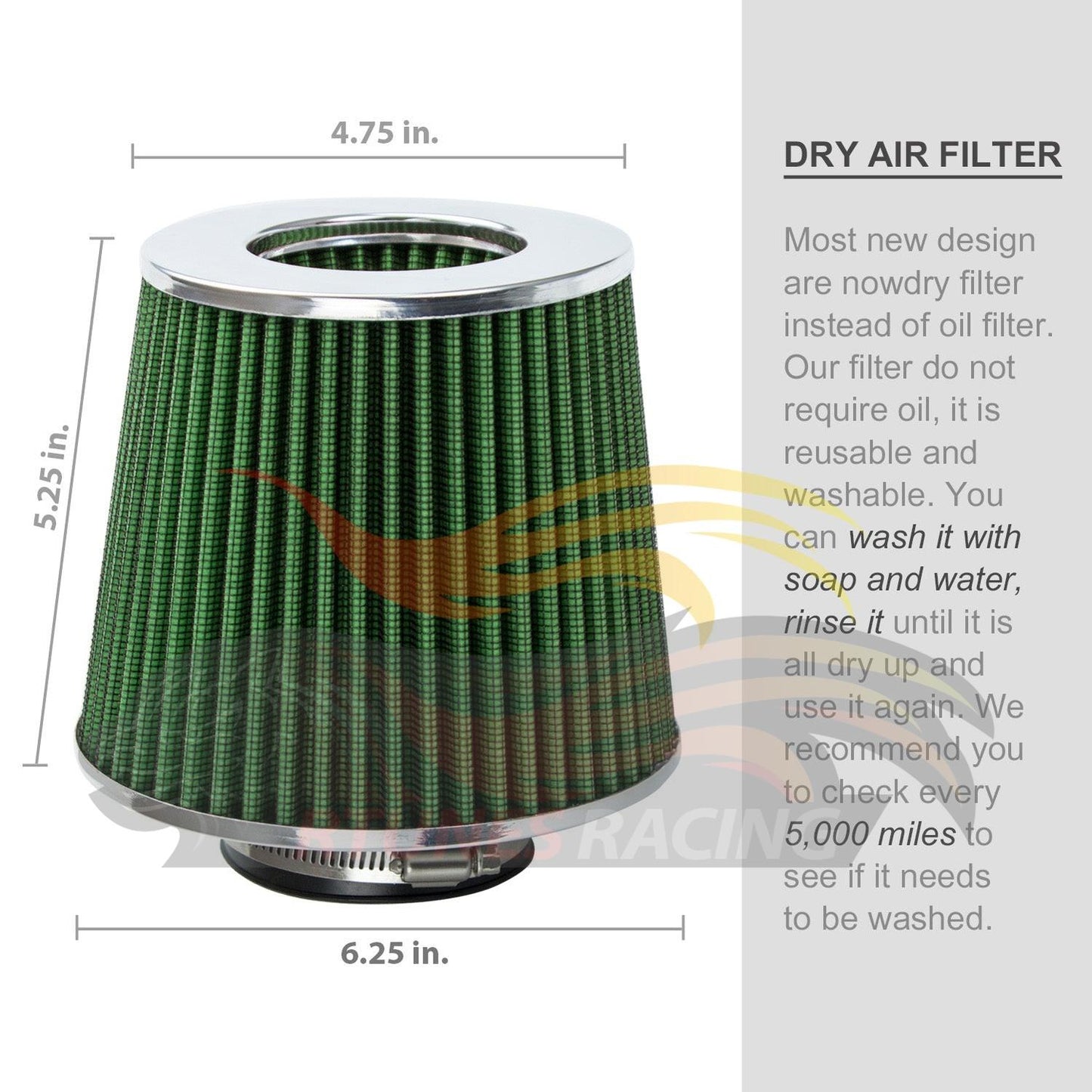 GREEN 3.5" 89mm Cone Air Filter | Rtunes Racing | AF35GN
