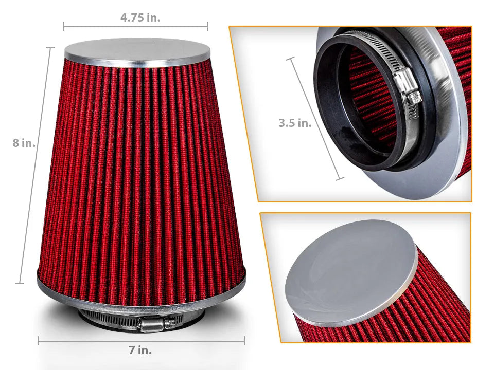 RED 3.5" 89mm Truck Cone Air Filter AFL35R