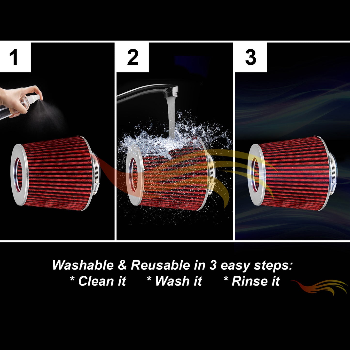 RED 3" 76mm Cone Air Filter | Rtunes Racing | AF3R
