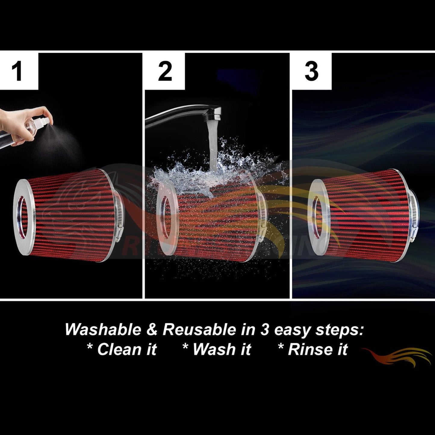 RED 3" 76mm Cone Air Filter | Rtunes Racing | AF3R-1
