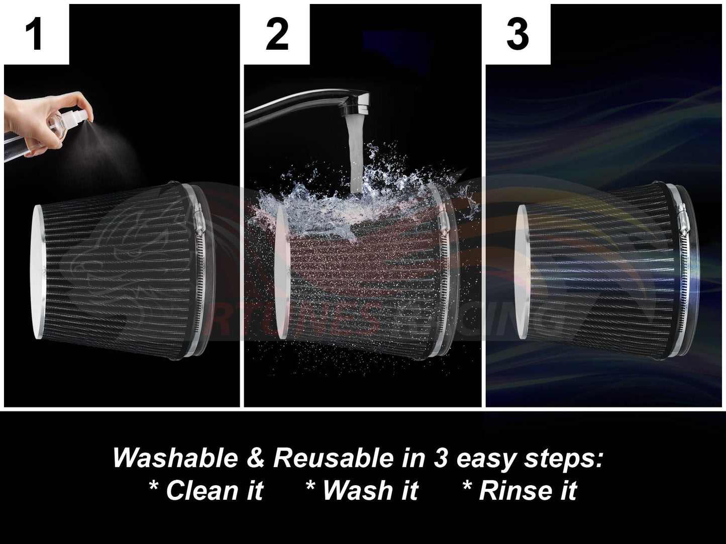 BLACK 6" 152mm SHORT Truck Cone Air Filter | Rtunes Racing | AFS6CK