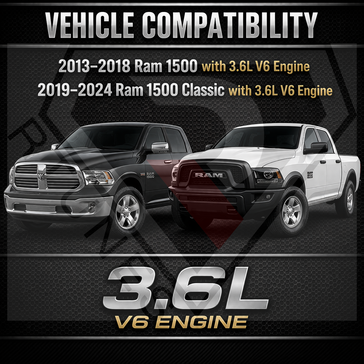 Heat Shield Air Intake Kit For 2013-2018 Ram 1500 3.6L V6 (No Classic) & 2019-2024 Ram 1500 (Classic Only) 3.6L V6 | Rtunes Racing | HI-DG-14BL