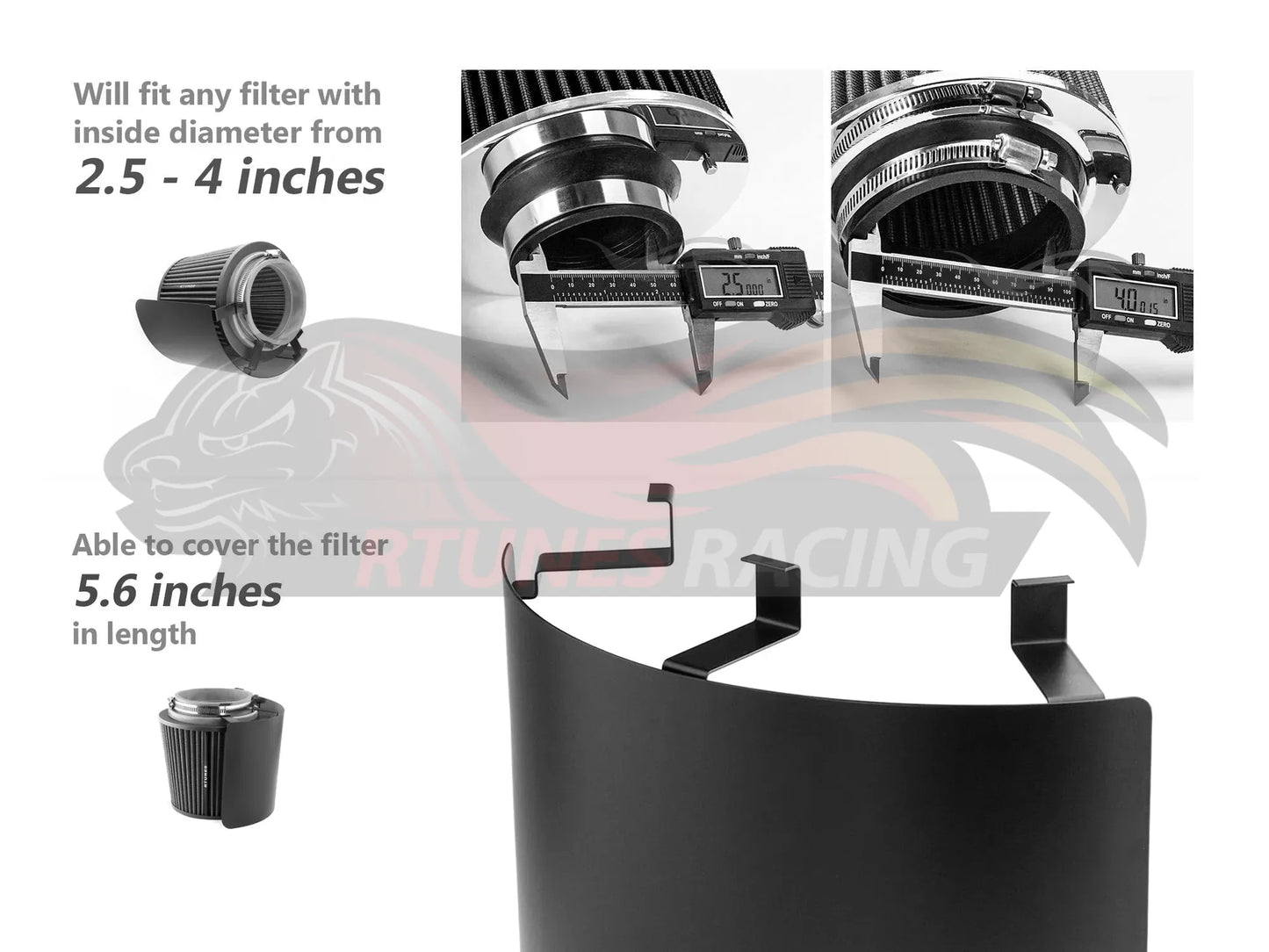 Universal Air Intake Cone Filter Shield Heat Stainless Steel Cover - BLACK | Rtunes Racing | HSHIELD001-BK