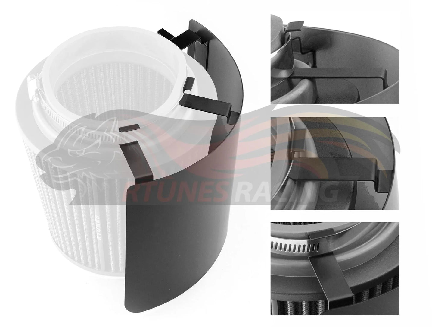 Universal Air Intake Cone Filter Shield Heat Stainless Steel Cover - BLACK | Rtunes Racing | HSHIELD001-BK