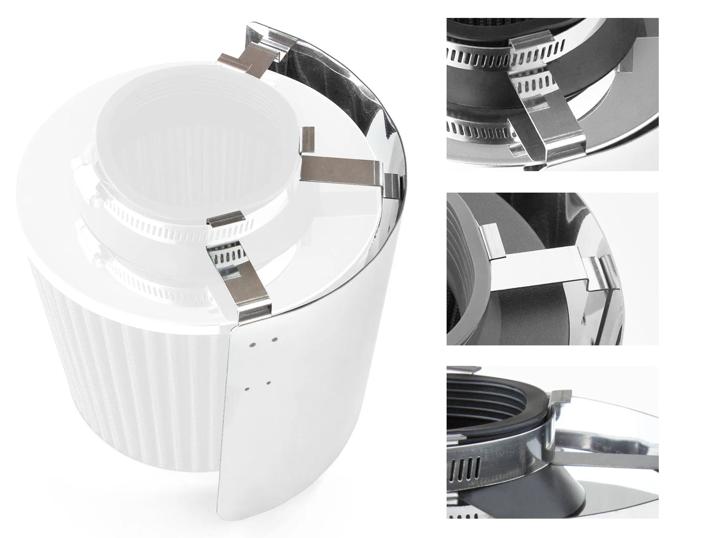 Universal Air Intake Cone Filter Shield Heat Stainless Steel Cover - Chrome | Rtunes Racing | HSHIELD001-SV