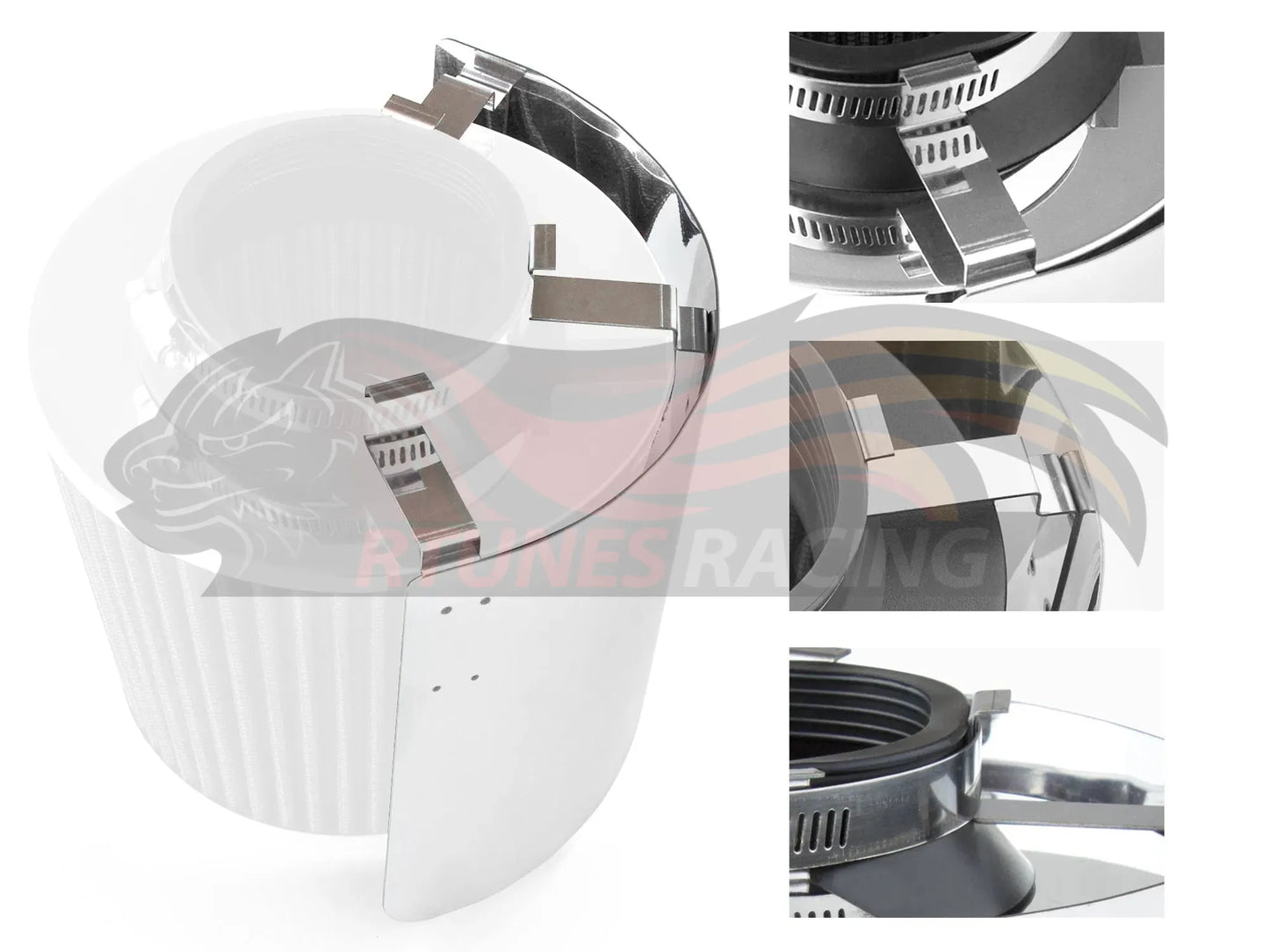 Universal Air Intake Cone Filter Shield Heat Stainless Steel Cover - Chrome | Rtunes Racing | HSHIELD001-SV