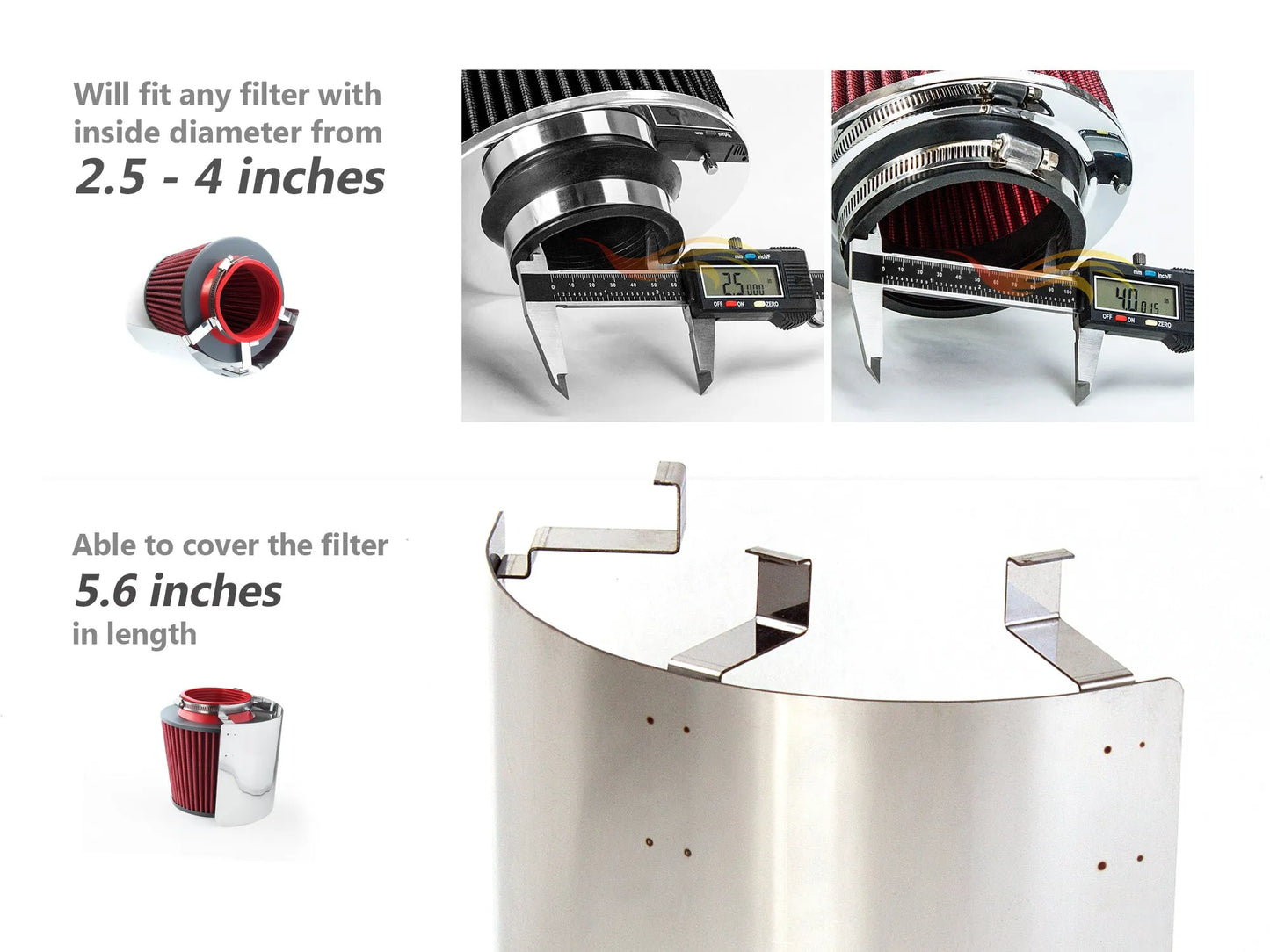 Universal Air Intake Cone Filter Shield Heat Stainless Steel Cover - Chrome | Rtunes Racing | HSHIELD001-SV