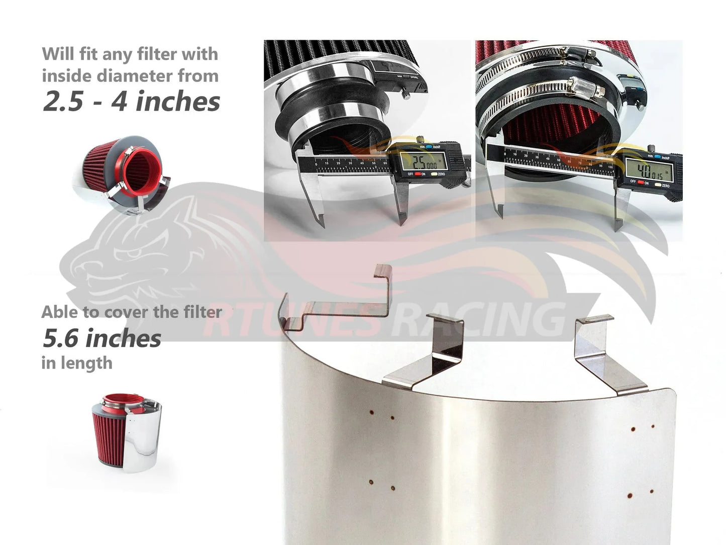 Universal Air Intake Cone Filter Shield Heat Stainless Steel Cover - Chrome | Rtunes Racing | HSHIELD001-SV