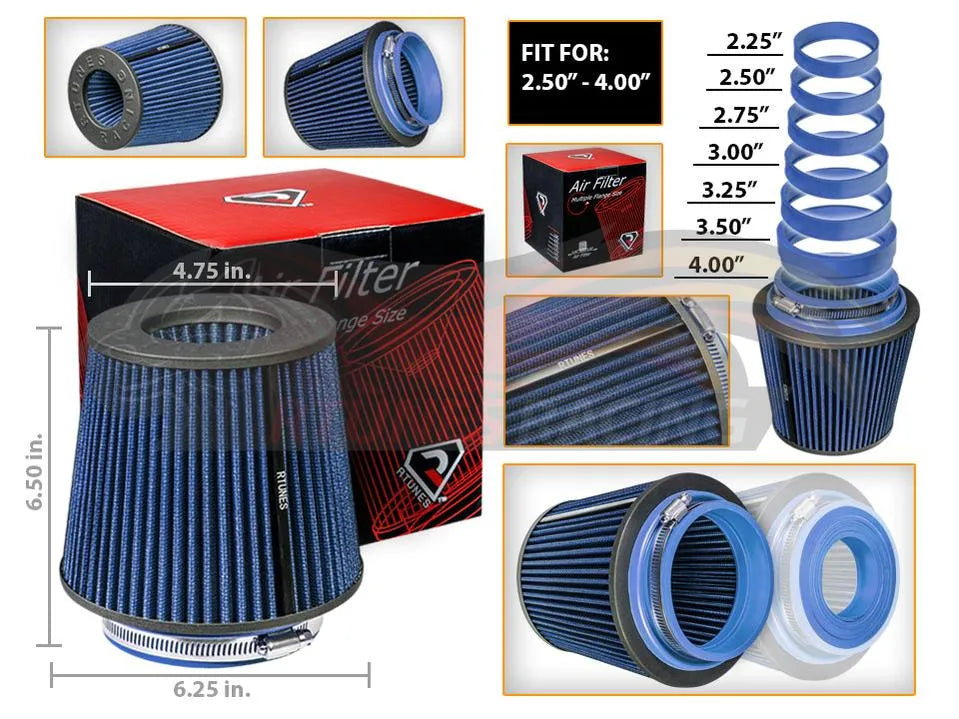 Rtunes BLUE 2.25"-4" 63.5-102 mm Inlet Cone Air Filter | Rtunes Racing | RAFB