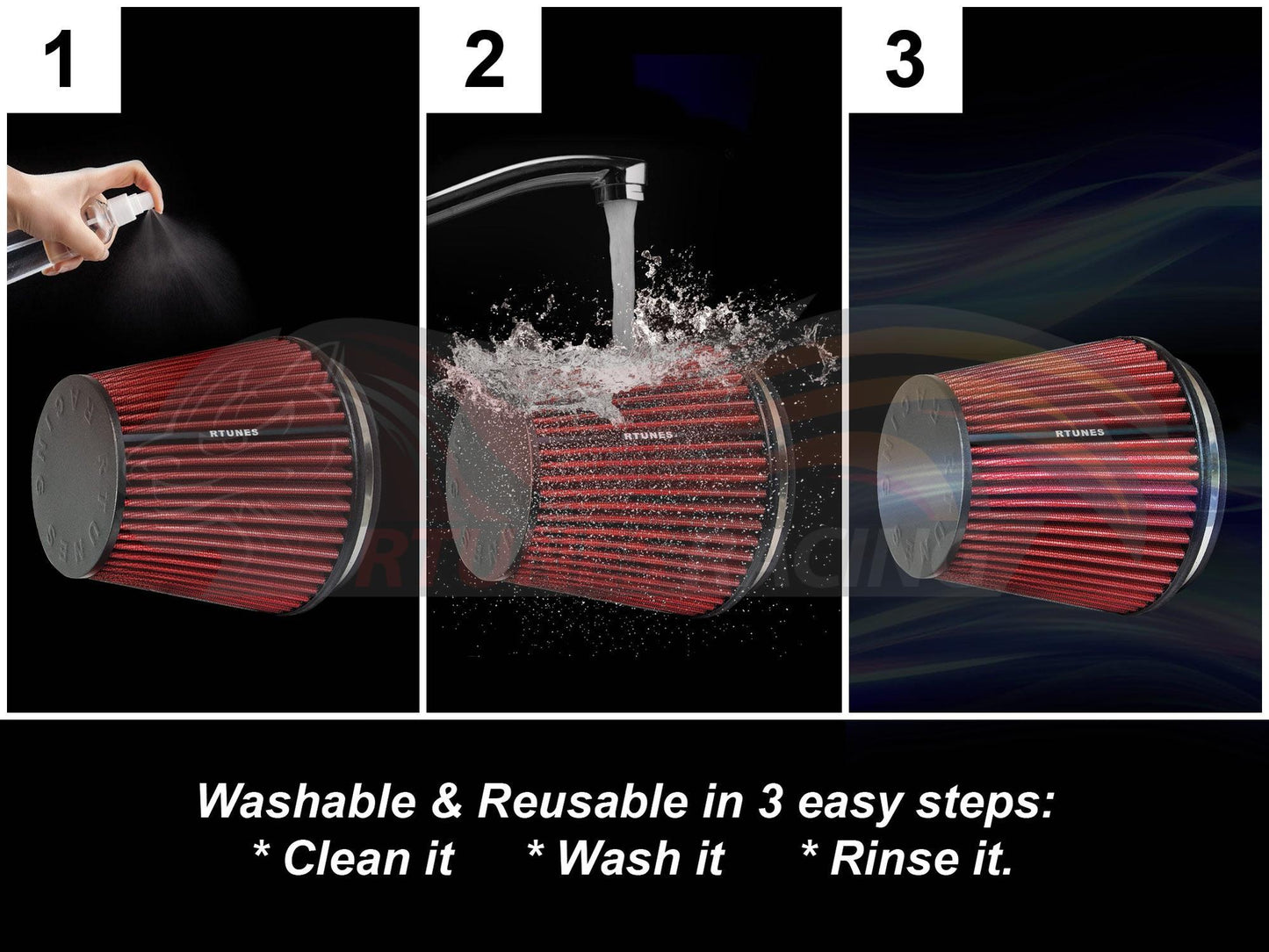 Rtunes RED 6" 102 mm Inlet Short Truck Cone Air Filter (6" Tall) | Rtunes Racing | RAFS6R