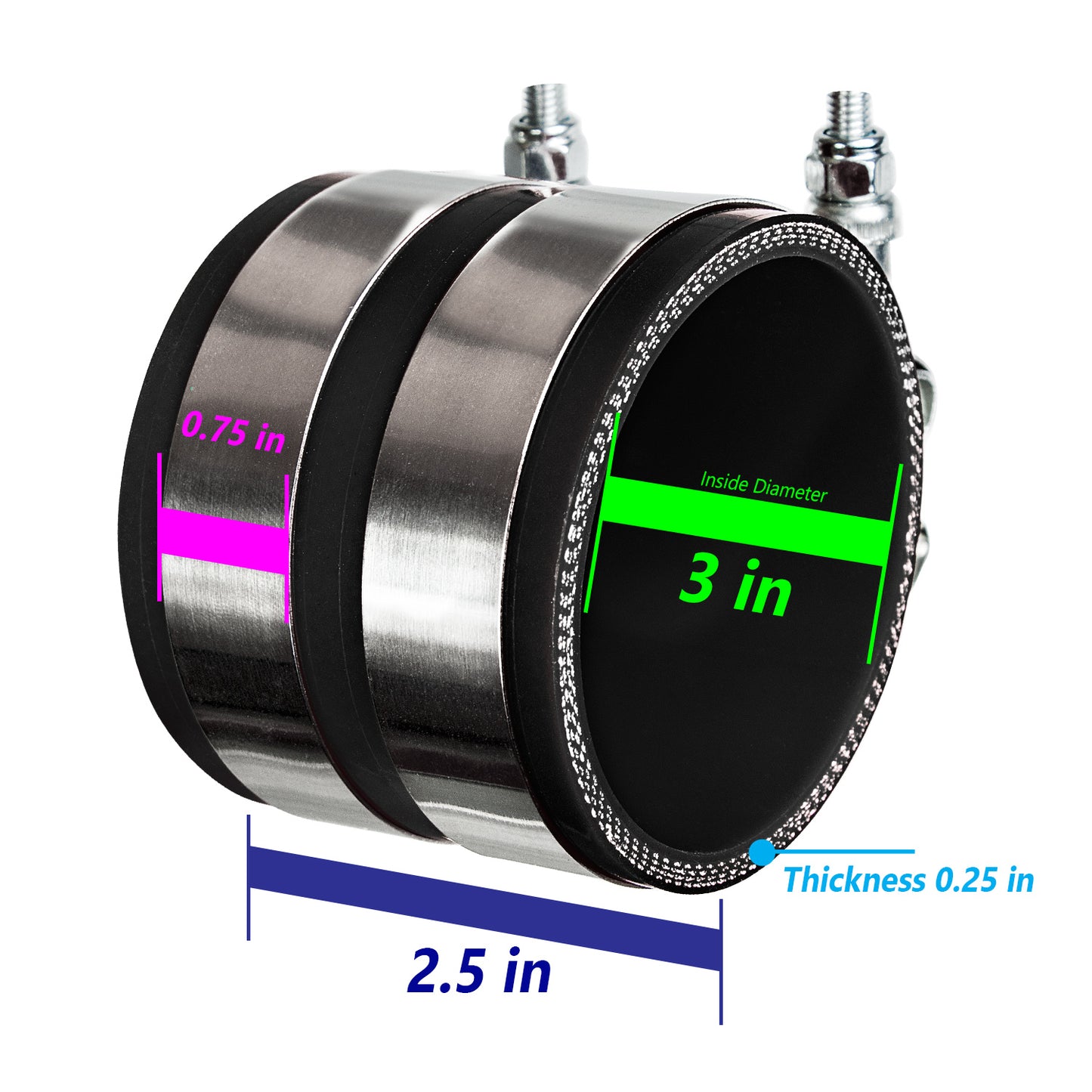 3" inch (76mm) Silicone Coupler Hose with T-Bolt Clamps | Rtunes Racing | BLACK SH-SCH76CK-TC