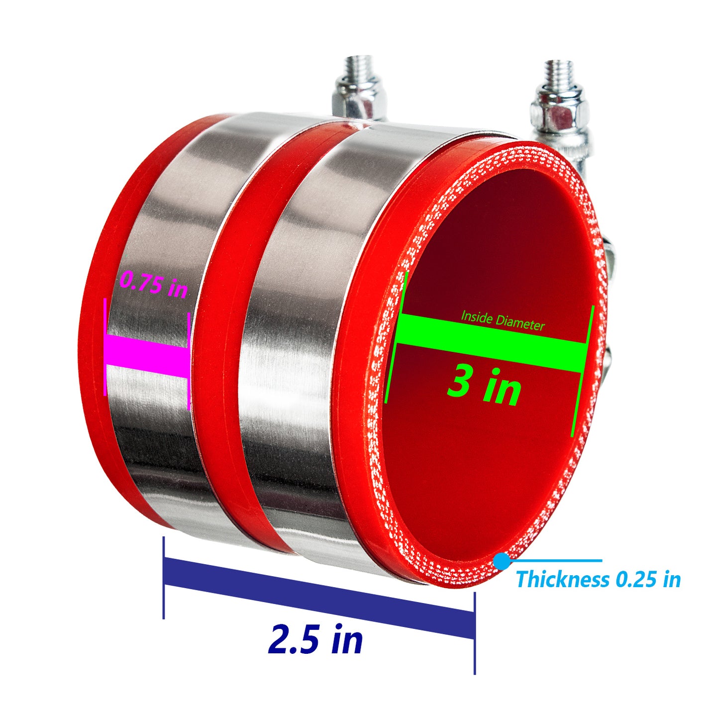 Red Silicone Coupler Hose 3" inch (76mm) with T-Bolt Clamps | Rtunes Racing | SH-SCH76R