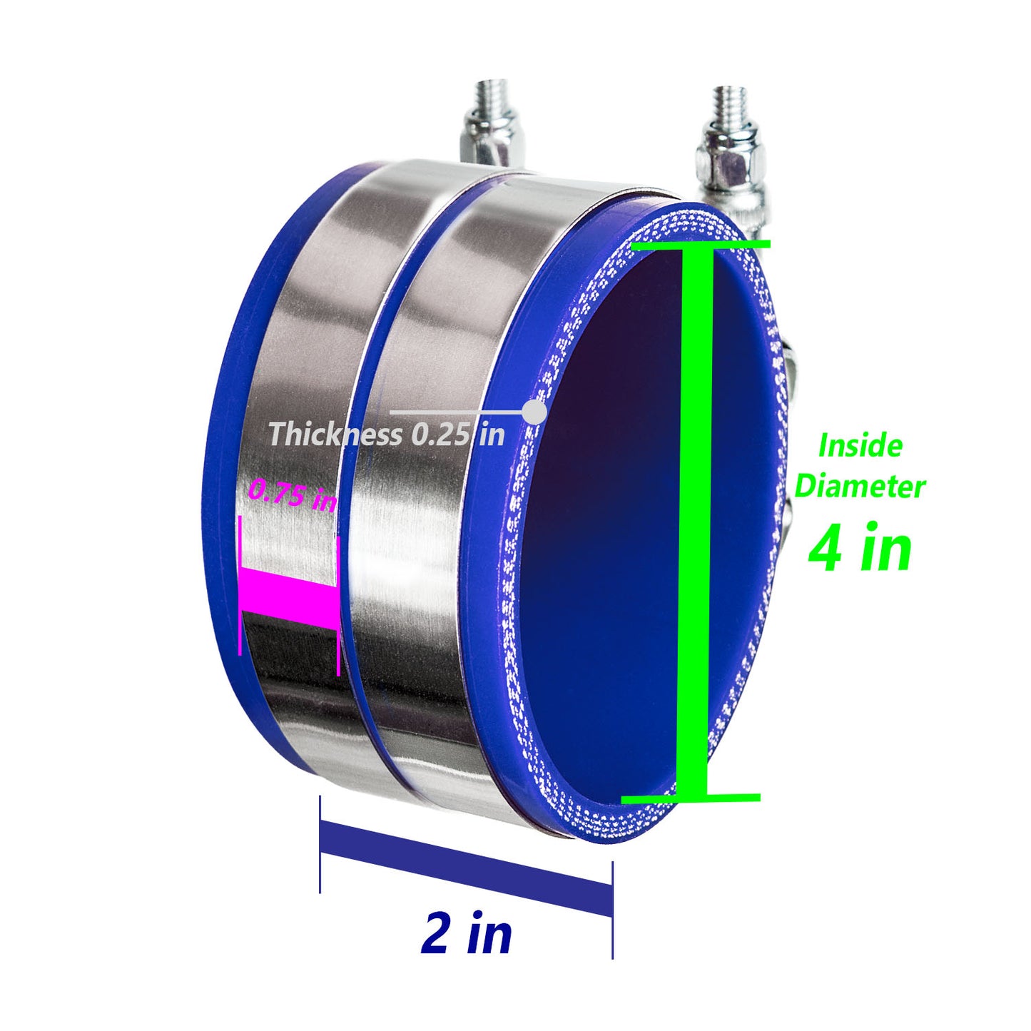4" inch (102mm) Silicone Coupler Hose with T-Bolt Clamps | Rtunes Racing | BLUE SH-SCH102B-TC