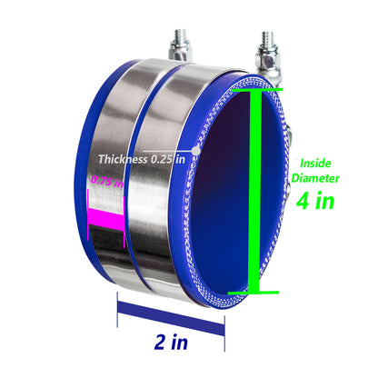 4" inch (102mm) Silicone Coupler Hose with T-Bolt Clamps | Rtunes Racing | BLUE SH-SCH102B-TC