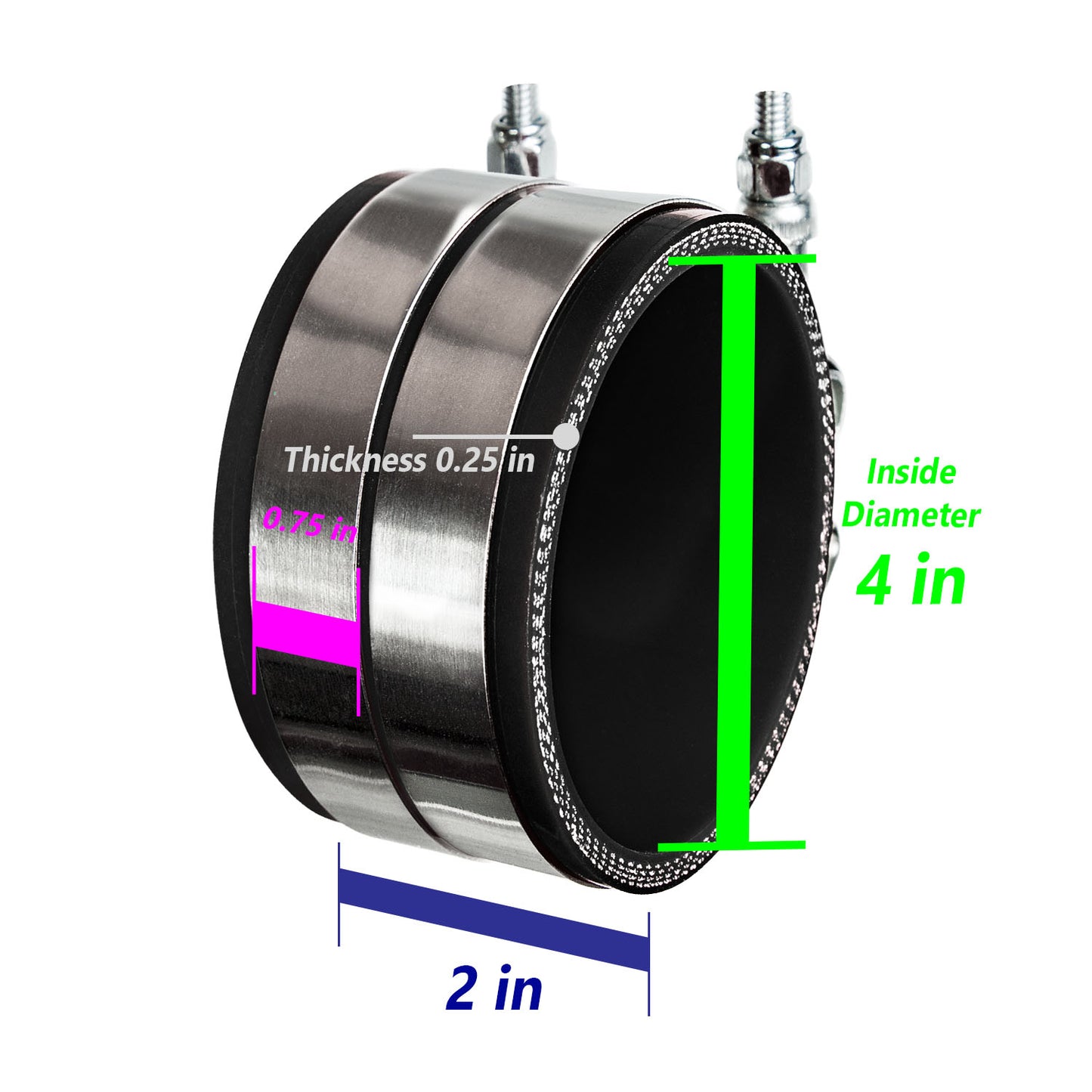 4" inch (102mm) Silicone Coupler Hose with T-Bolt Clamps | Rtunes Racing | BLACK SH-SCH102CK-TC
