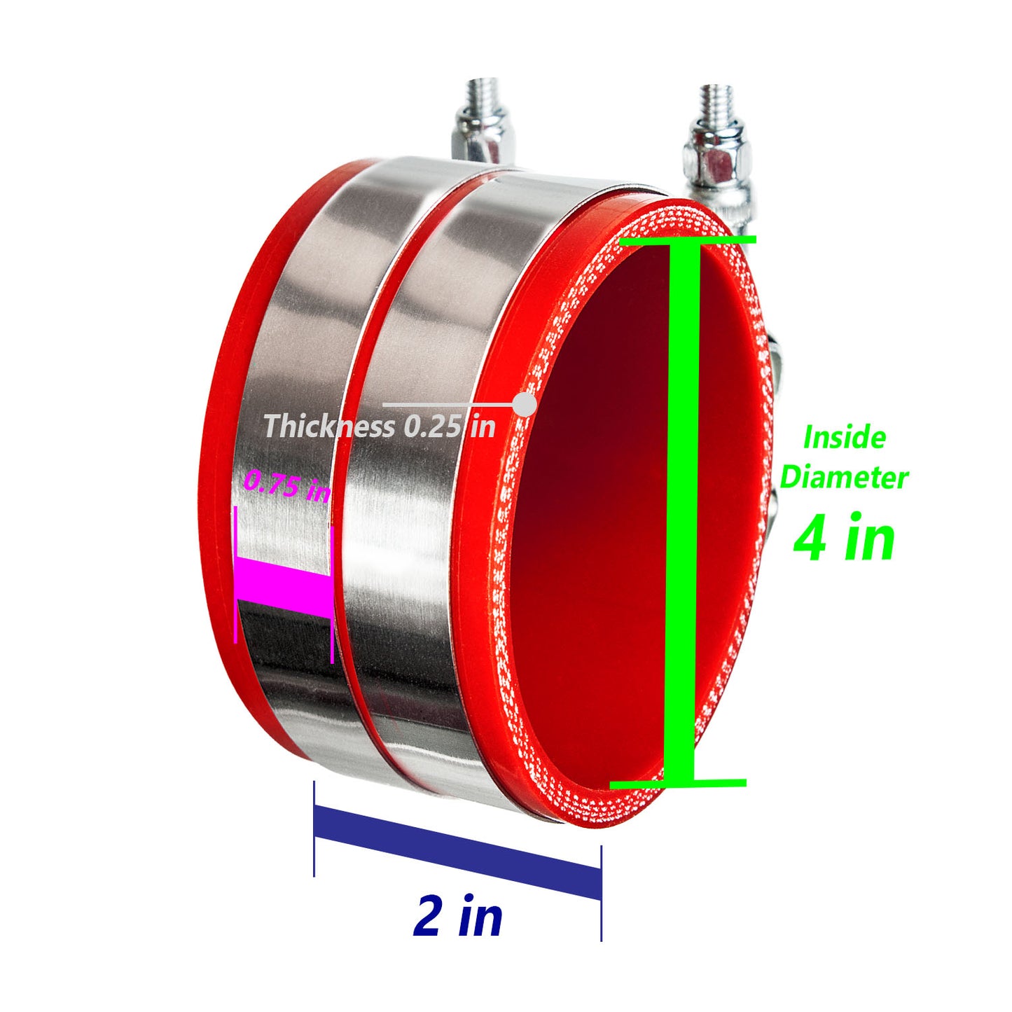 4" inch (102mm) Silicone Coupler Hose with T-Bolt Clamps | Rtunes Racing | RED SH-SCH102R-TC