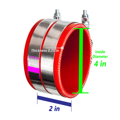 4" inch (102mm) Silicone Coupler Hose with T-Bolt Clamps | Rtunes Racing | RED SH-SCH102R-TC