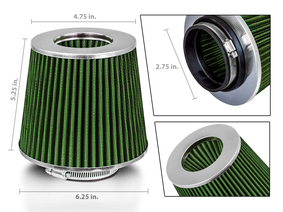 GREEN 2.75" 70mm Cone Air Filter | Rtunes Racing | AF275GN