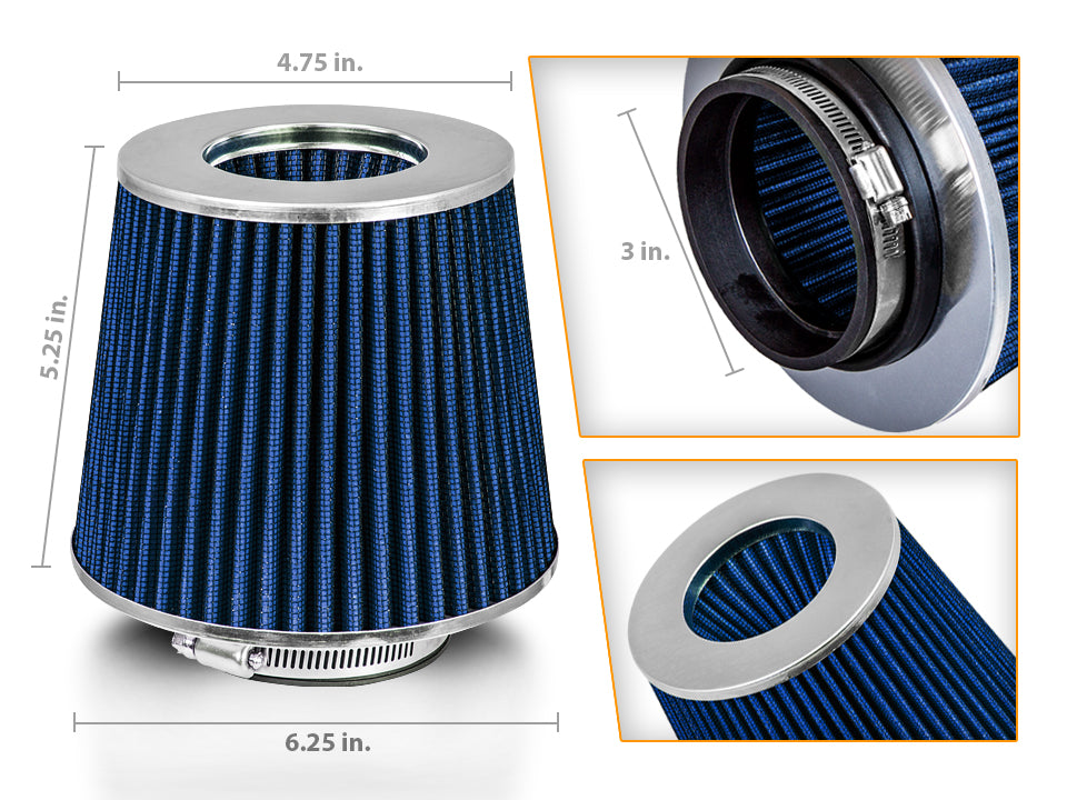 Air Intake Adapter & Filter For 2000-2005 Eclipse 2.4 3.0 & 1995-1999 2.0 Turbo | Rtunes Racing | BLUE FAKIT-MITSBL-01