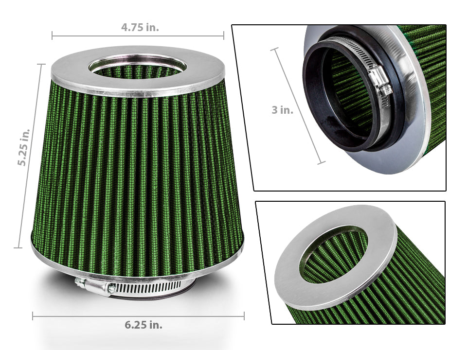 Air Intake Adapter & Filter For 2000-2005 Eclipse 2.4 3.0 & 1995-1999 2.0 Turbo | Rtunes Racing | GREEN FAKIT-MITSGN-01