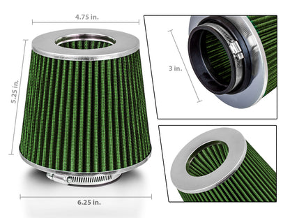 Air Intake Adapter & Filter For 2000-2005 Eclipse 2.4 3.0 & 1995-1999 2.0 Turbo | Rtunes Racing | GREEN FAKIT-MITSGN-01