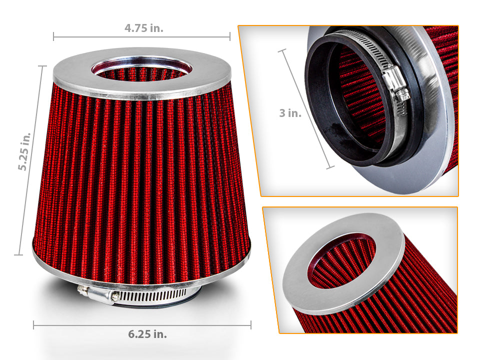 RED 3" 76mm Cone Air Filter | Rtunes Racing | AF3R