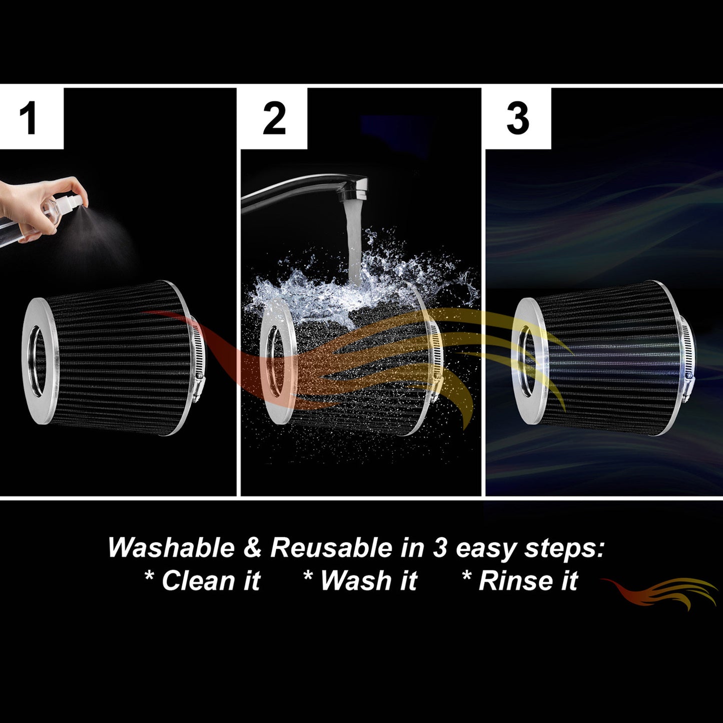 BLACK 3" 76mm Cone Air Filter | Rtunes Racing | AF3CK