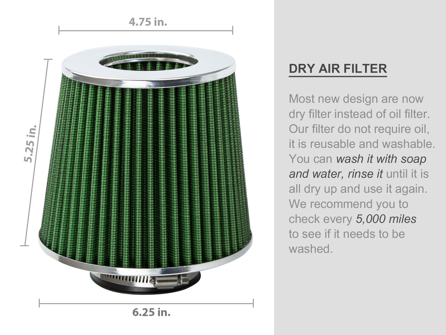 GREEN 2.75" 70mm Cone Air Filter | Rtunes Racing | AF275GN