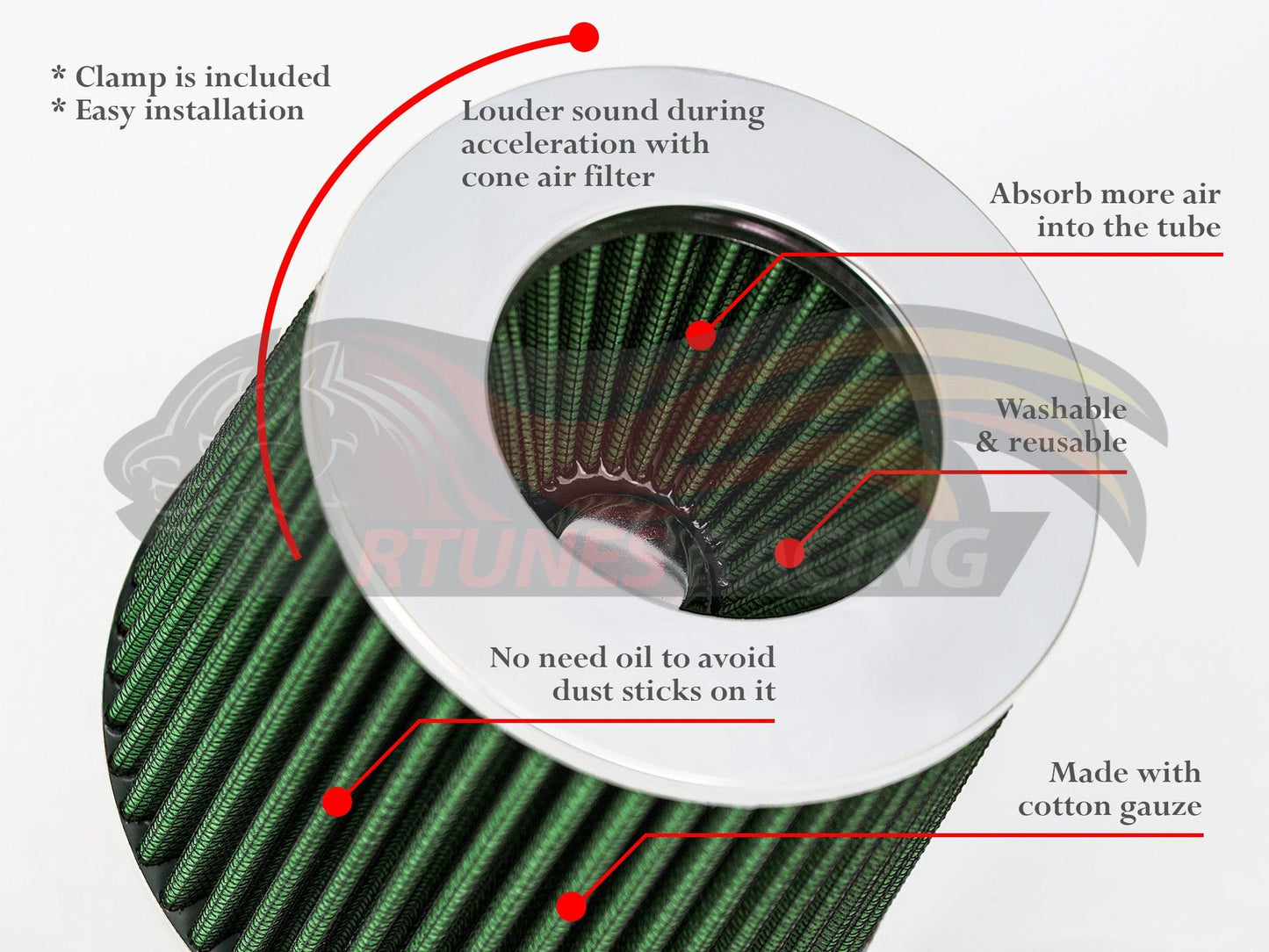 GREEN 3" 76mm Cone Air Filter AF3GN