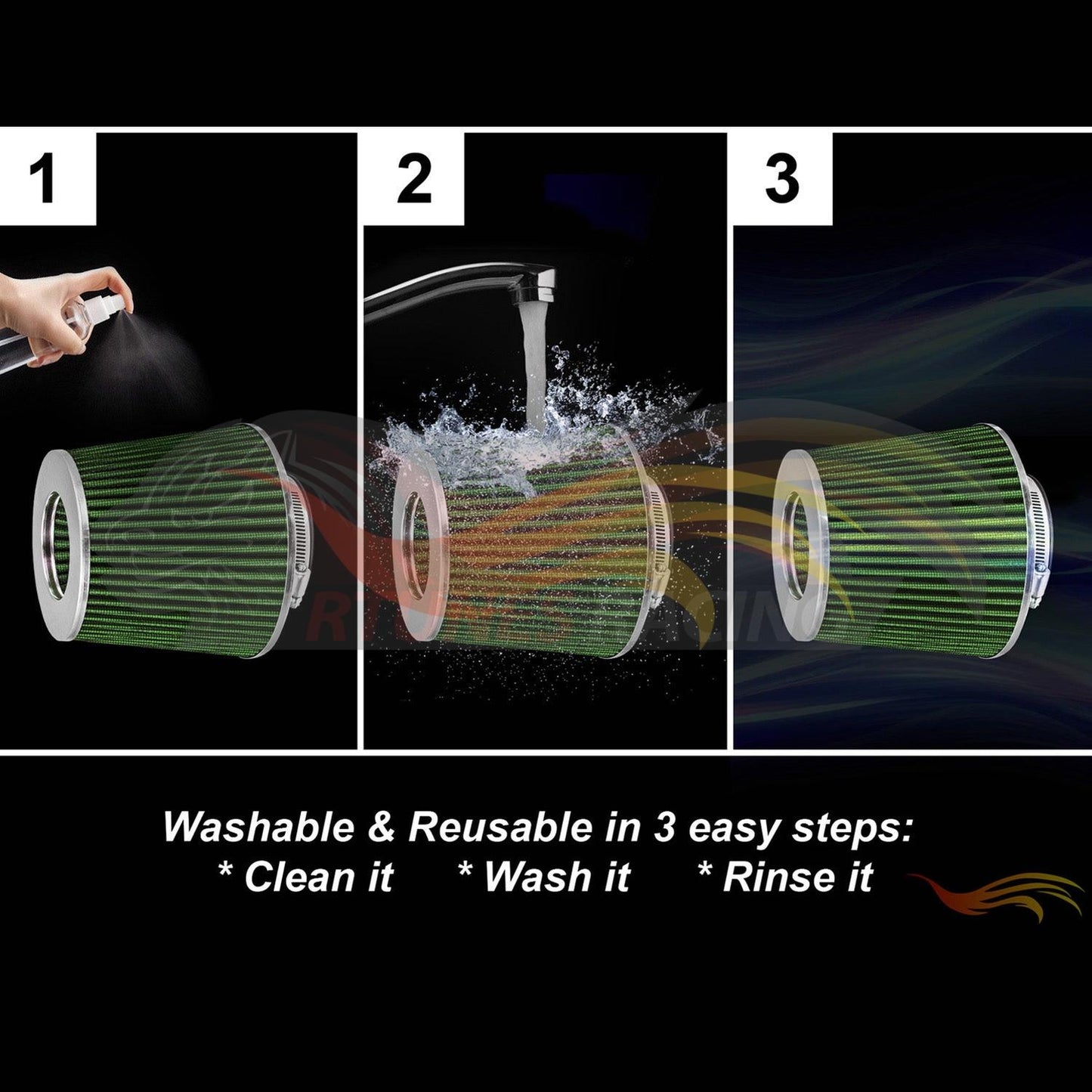 GREEN 3" 76mm Cone Air Filter | Rtunes Racing | AF3GN