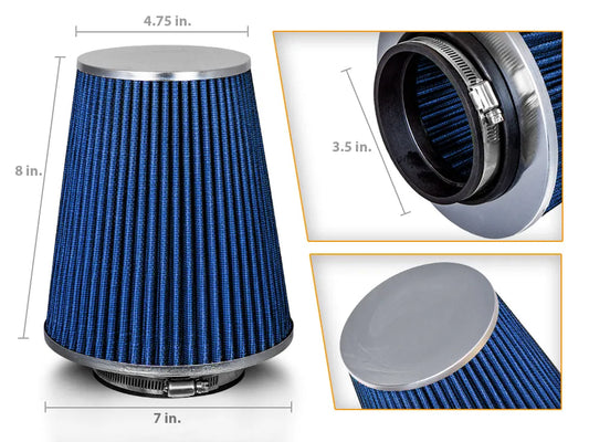 BLUE 3.5" 89mm Truck Cone Air Filter AFL35B