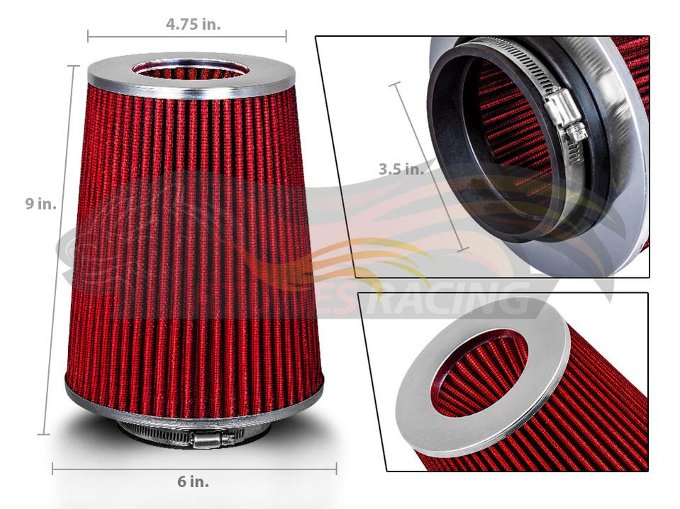 RED 3.5" 89mm Truck Cone Air Filter | Rtunes Racing | AFL35R