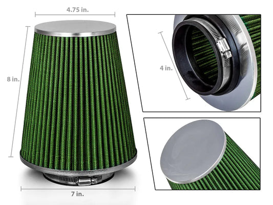 GREEN 4" 102mm Truck Cone Air Filter AFL4GN