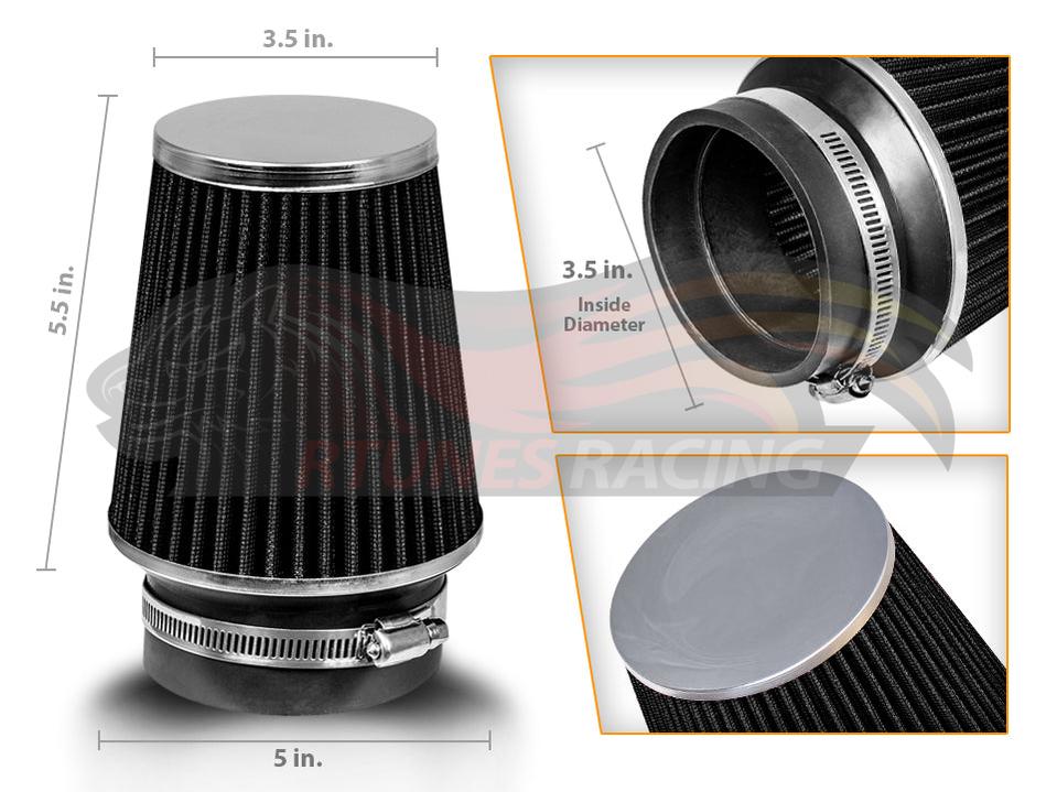 BLACK 3.5" 89mm NARROW Cone Air Filter | Rtunes Racing | AFN35CK