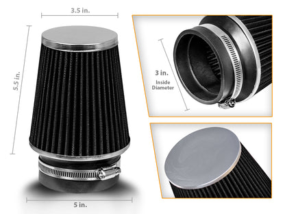 BLACK 3" 76mm NARROW Cone Air Filter AFN3CK