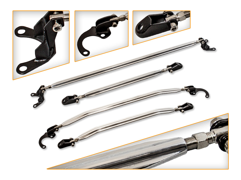 Upper Lower Strut Bar Front & Rear For 1992-1995 Honda Civic All Models (4 pcs) EXCEPT DX | Rtunes Racing | BAR-8895-4PCS