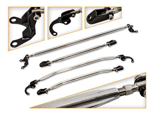 Upper Lower Strut Bar Front & Rear For 1992-1995 Honda Civic All Models (4 pcs) EXCEPT DX | Rtunes Racing | BAR-8895-4PCS