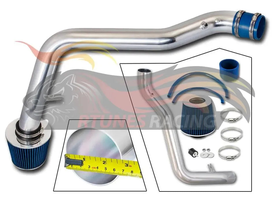 Blue CI-AC-01 cold air intake kit with Rtunes Racing branding and included components