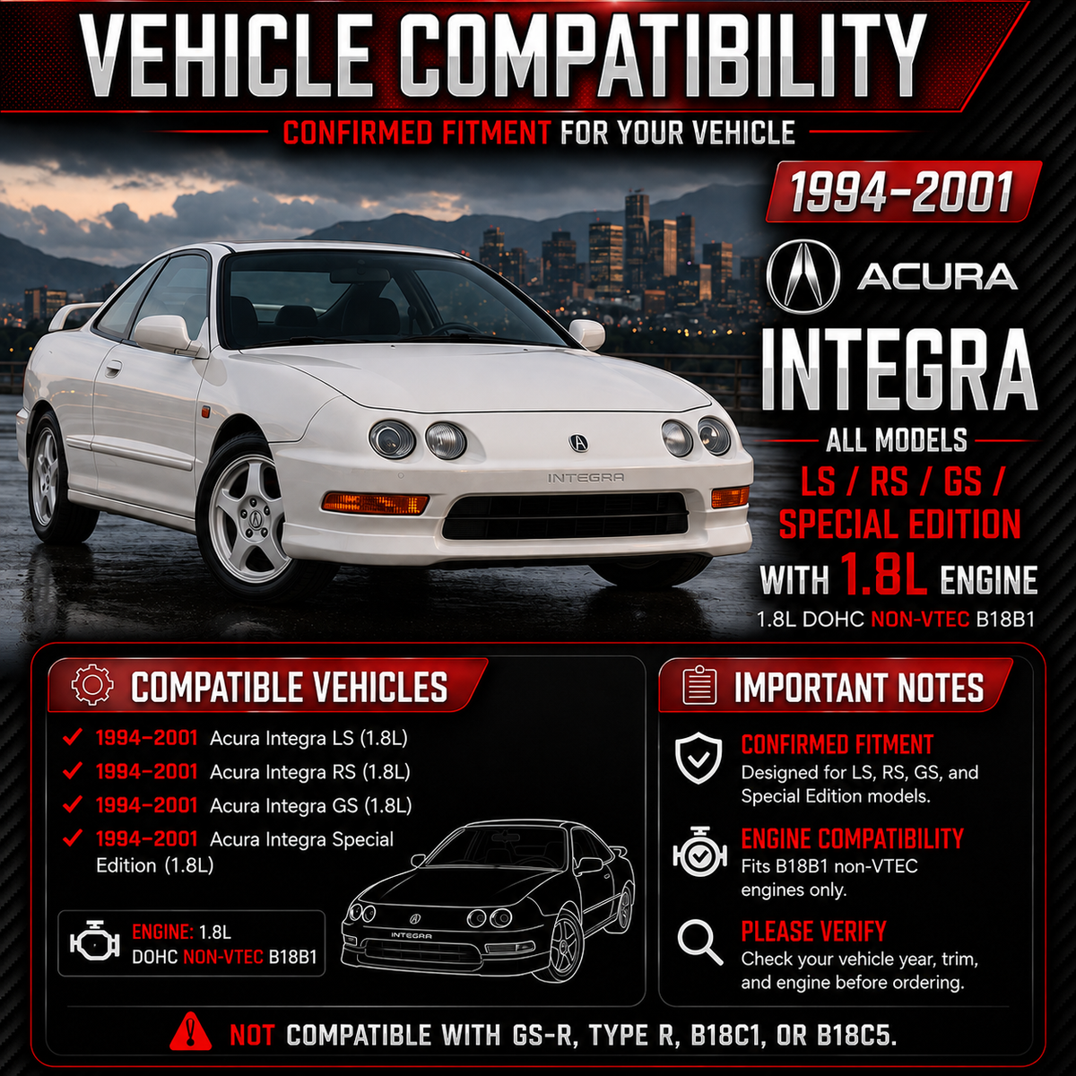 CI-AC-02 vehicle compatibility: 1994-2001 Acura Integra LS RS GS B18B1 non-VTEC