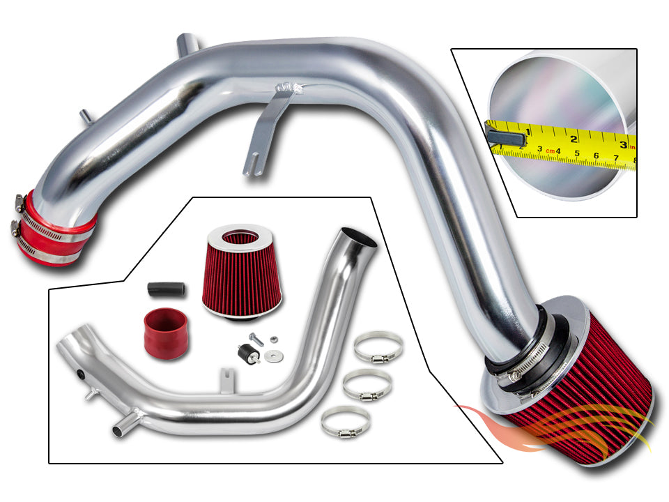Parts included in the red CI-AC-04 cold air intake kit for 2004-2008 Acura TSX 2.4 – Rtunes Racing