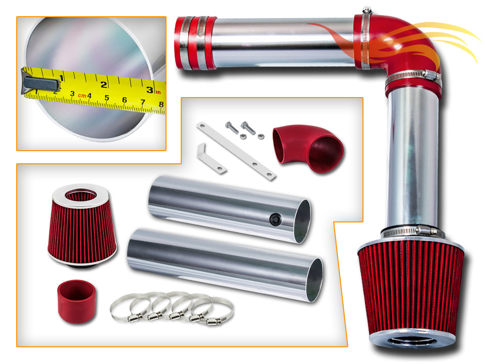 Parts included in the red CI-AC-05 cold air intake kit for 2004-2008 Acura TL, TL Type-S, RL – Rtunes Racing