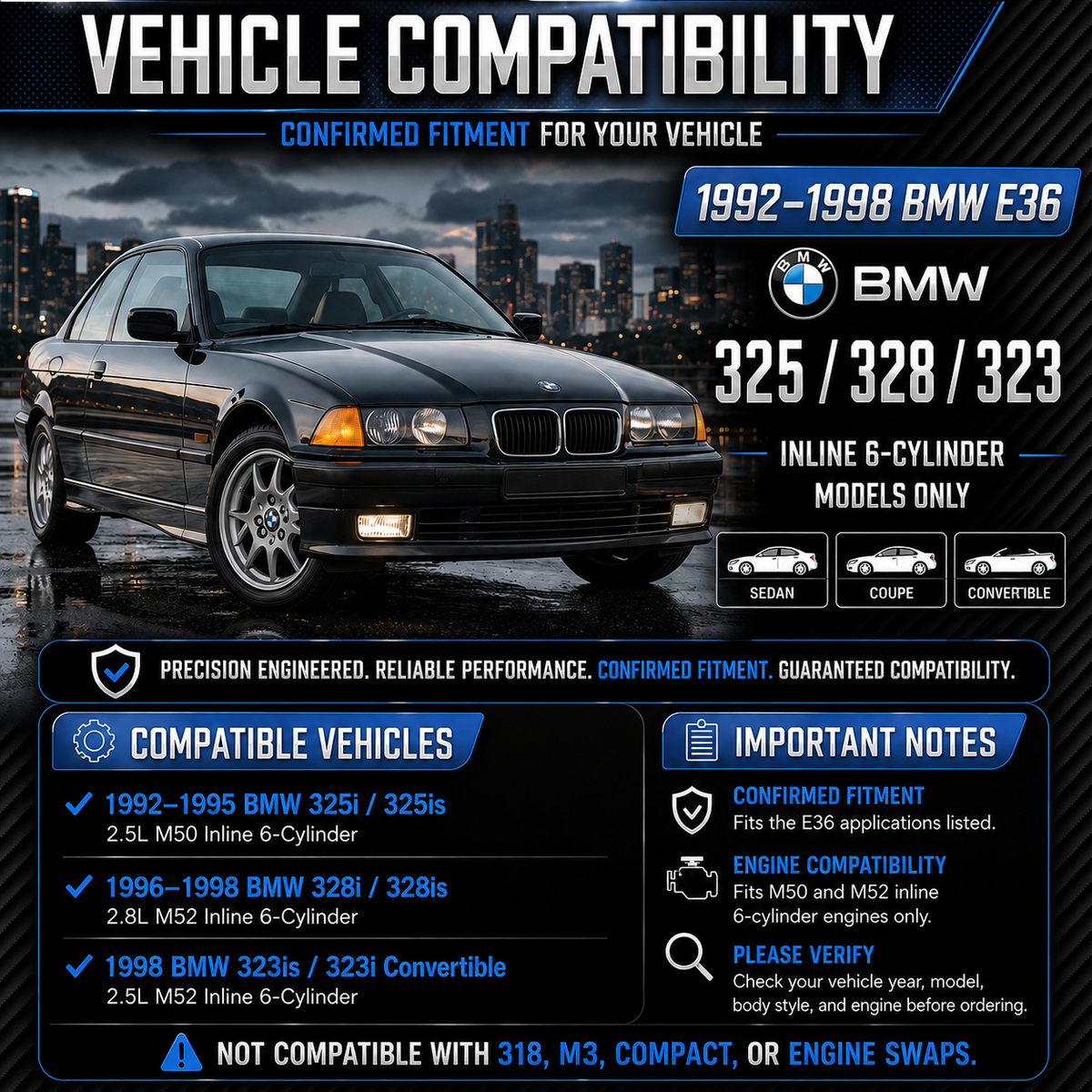 CI-BM-01 vehicle compatibility for BMW E36 325 328 and 323 inline six-cylinder models